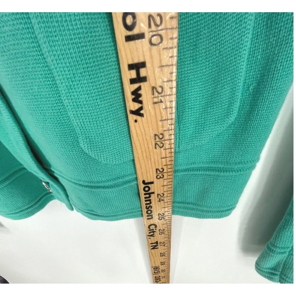 Jones New York Womens Cardigan Large Sweater Teal Green Mock Neck Preppy